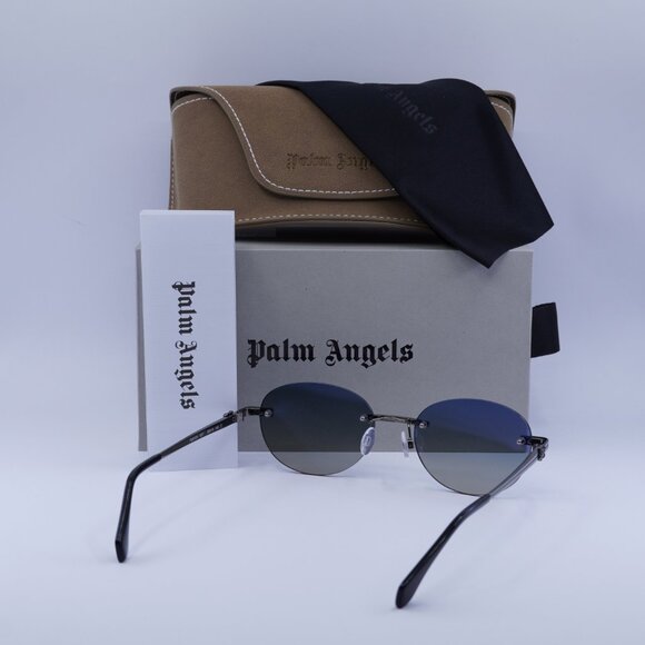 Palm Angels PERI10H CRYSTAL 1007 Sunglasses Gunmetal Oval Frame, Blue Lenses - Picture 10 of 10